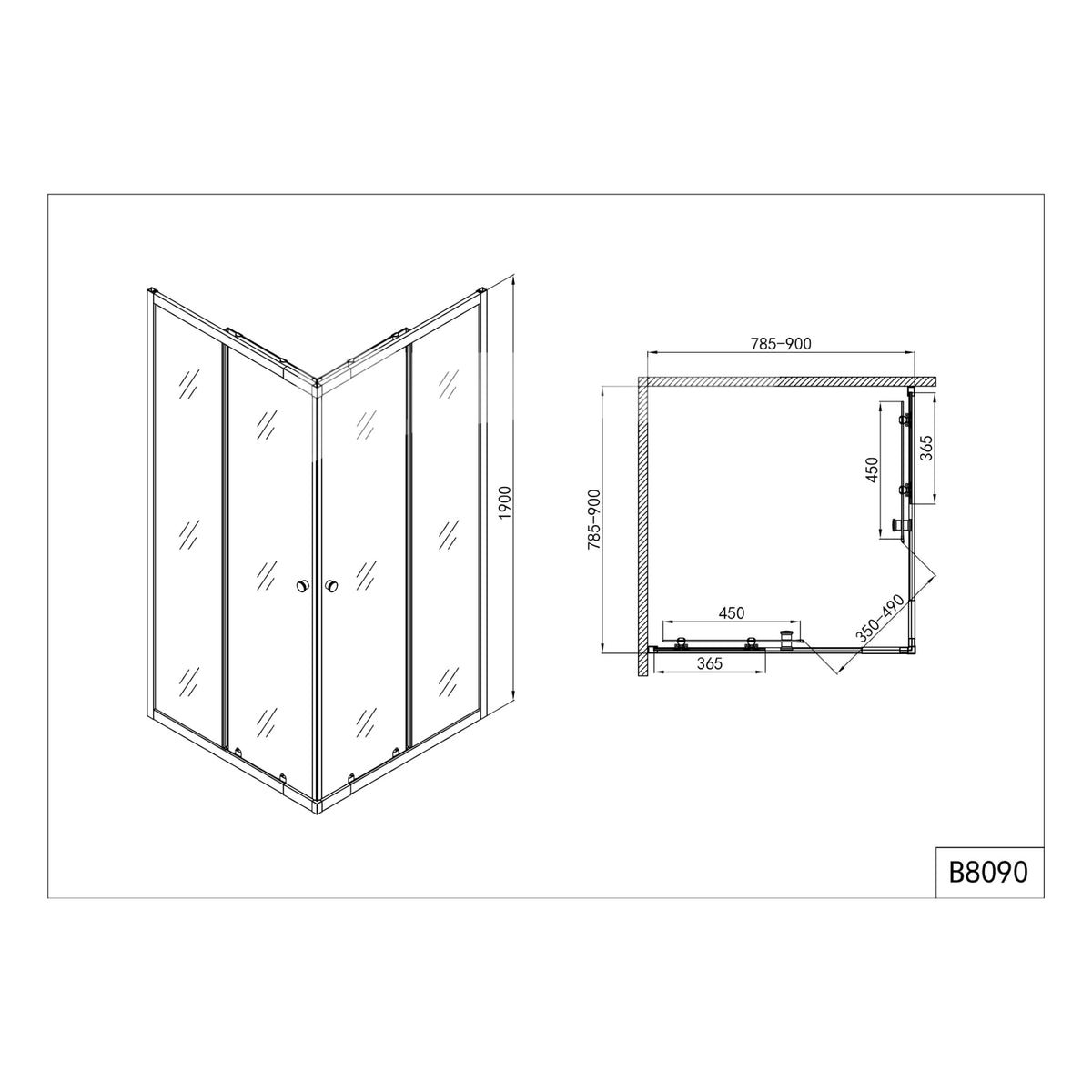 SANODUSCH Eckdusche 78,5-90x78,5-90x190 cm | Mattglas