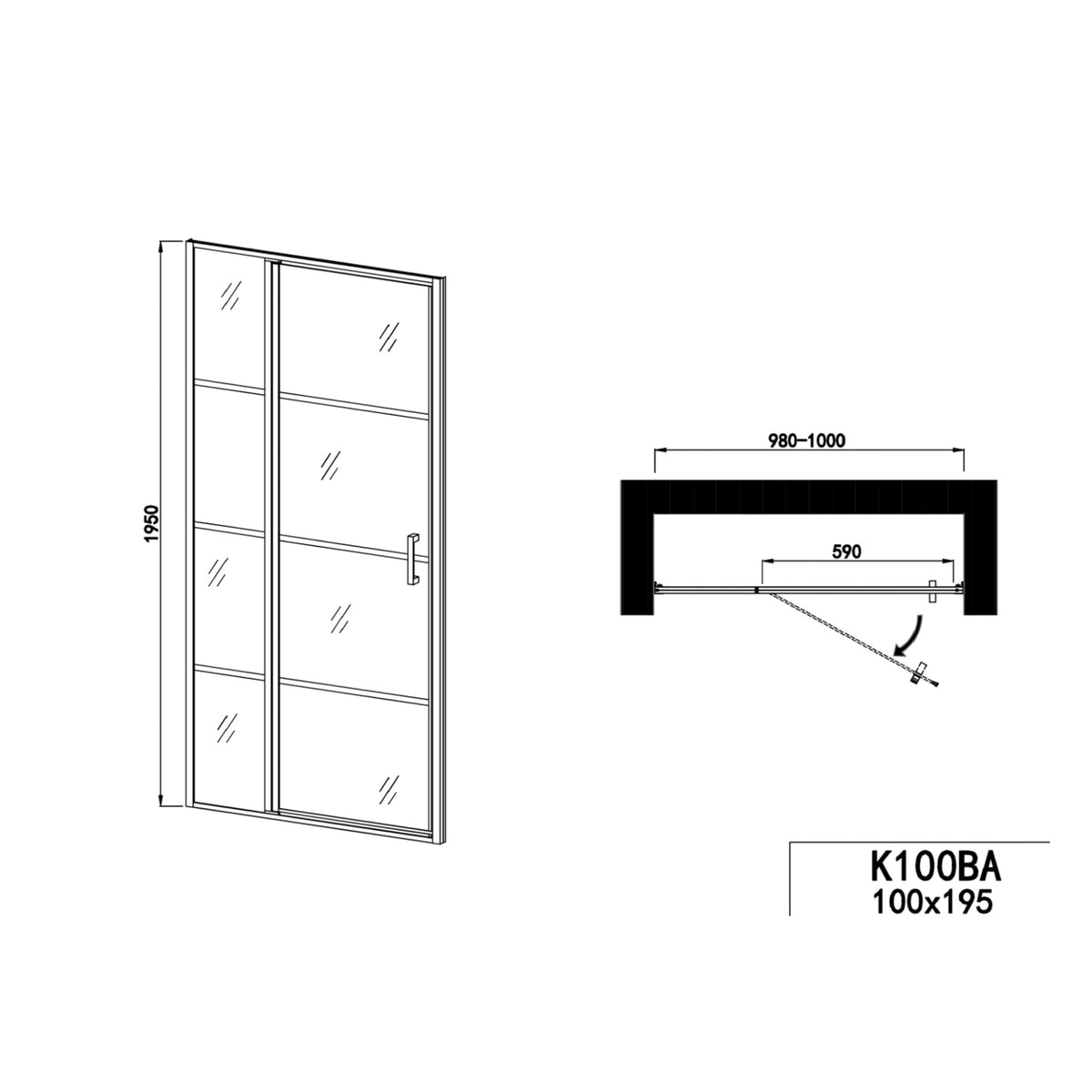 Schwenktür 100 cm | Schwarz matt
