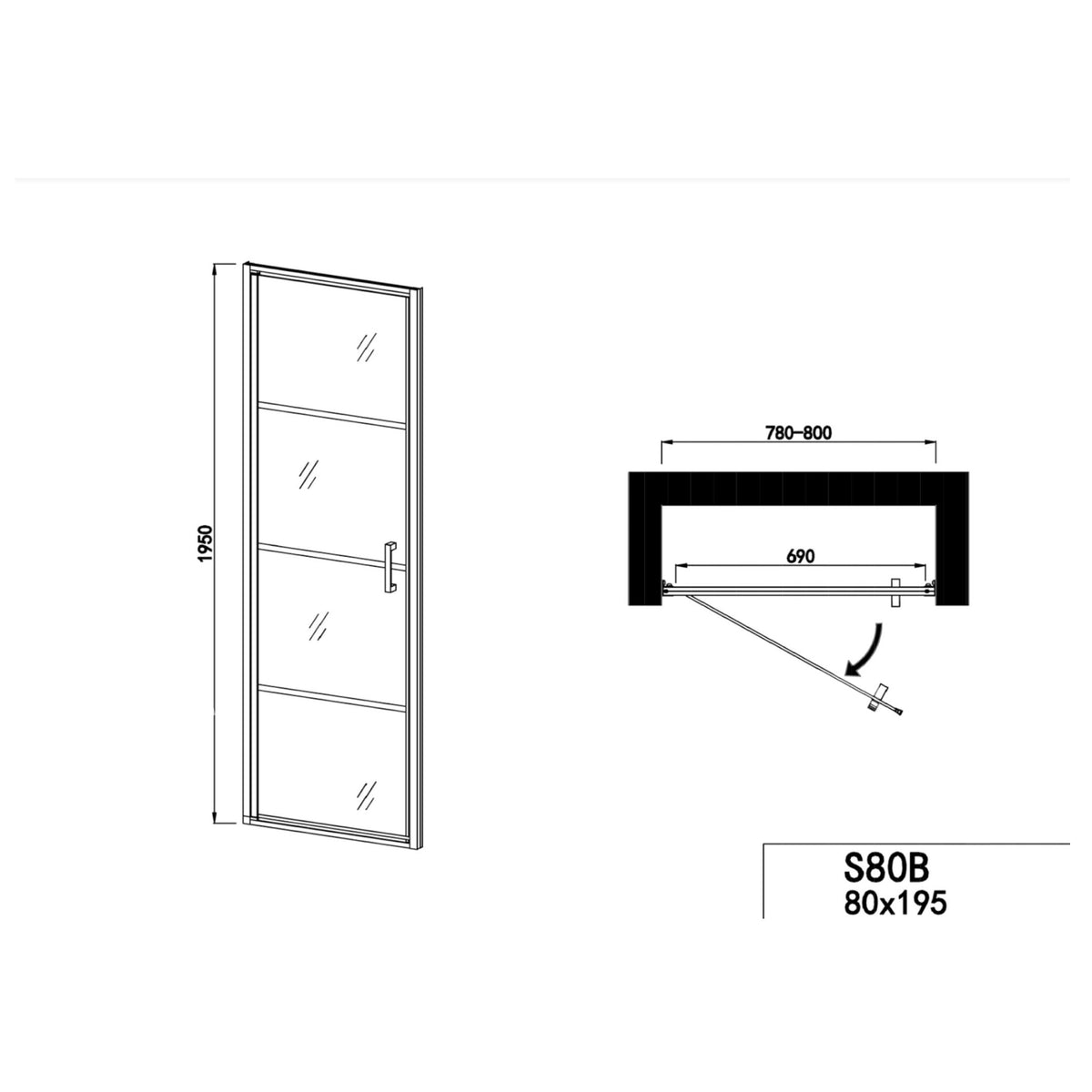 Schwenktür 80 cm | Schwarz matt