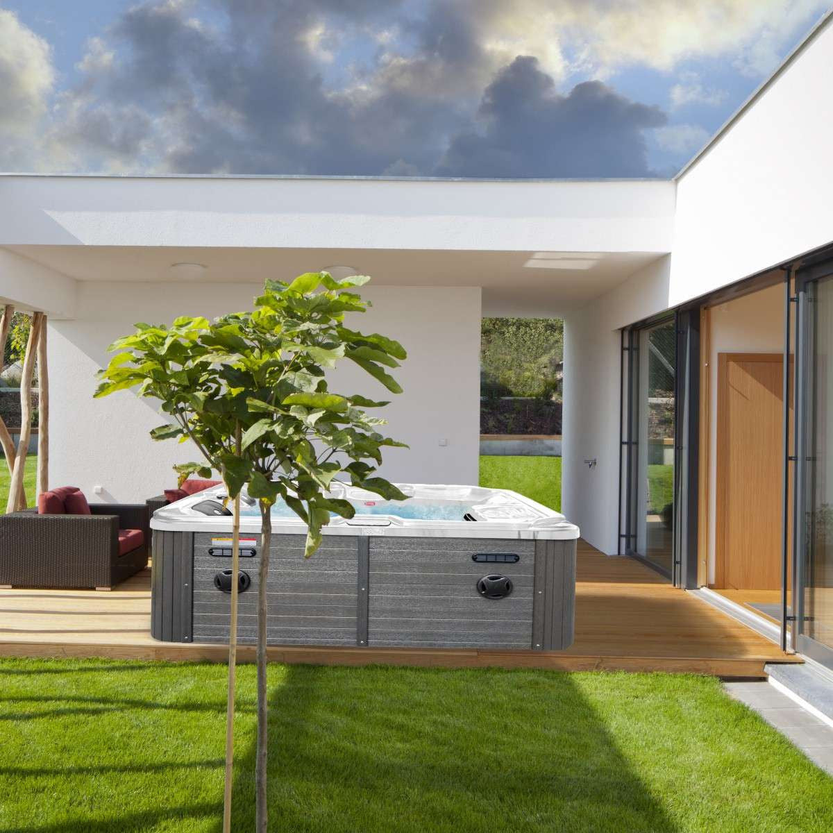 Outdoor Whirlpool OASIS White Marble incl. Cover & Steps 208x175x90 cm Frost-proof