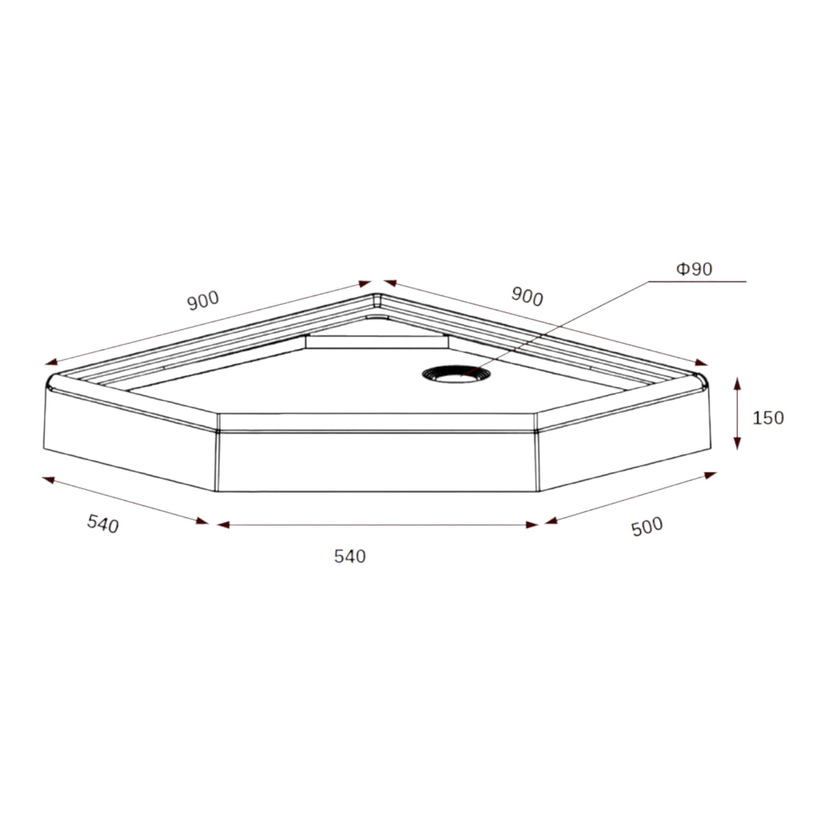 Pentagonal Shower Tray - white
