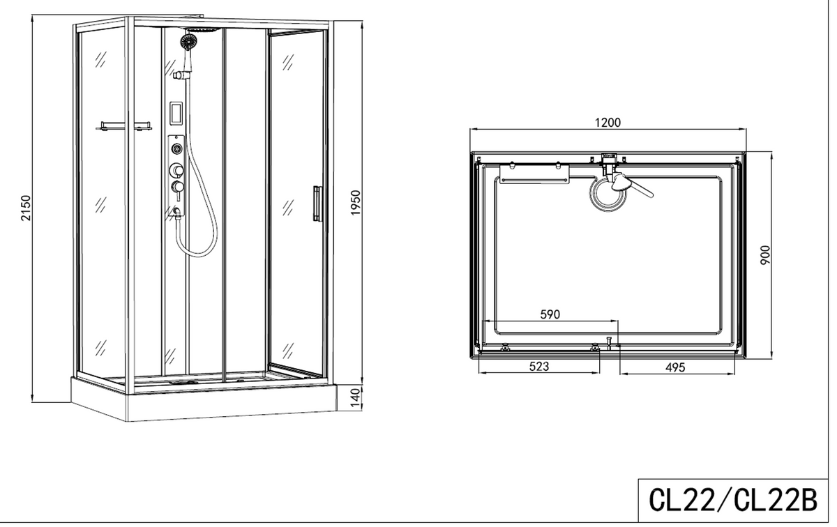 Complete Shower BOSTON - with quick assembly 90 x 120 x 215 cm