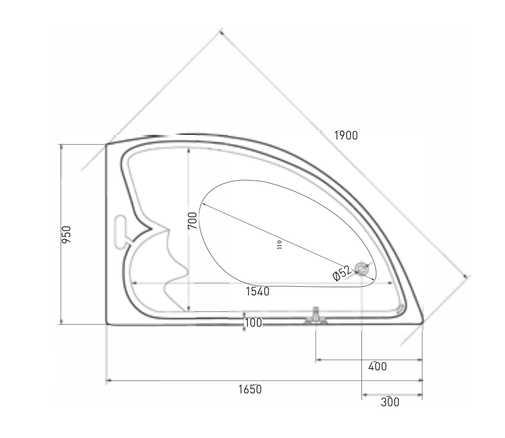 LIVERPOOL corner bath 165x95x45.5 cm