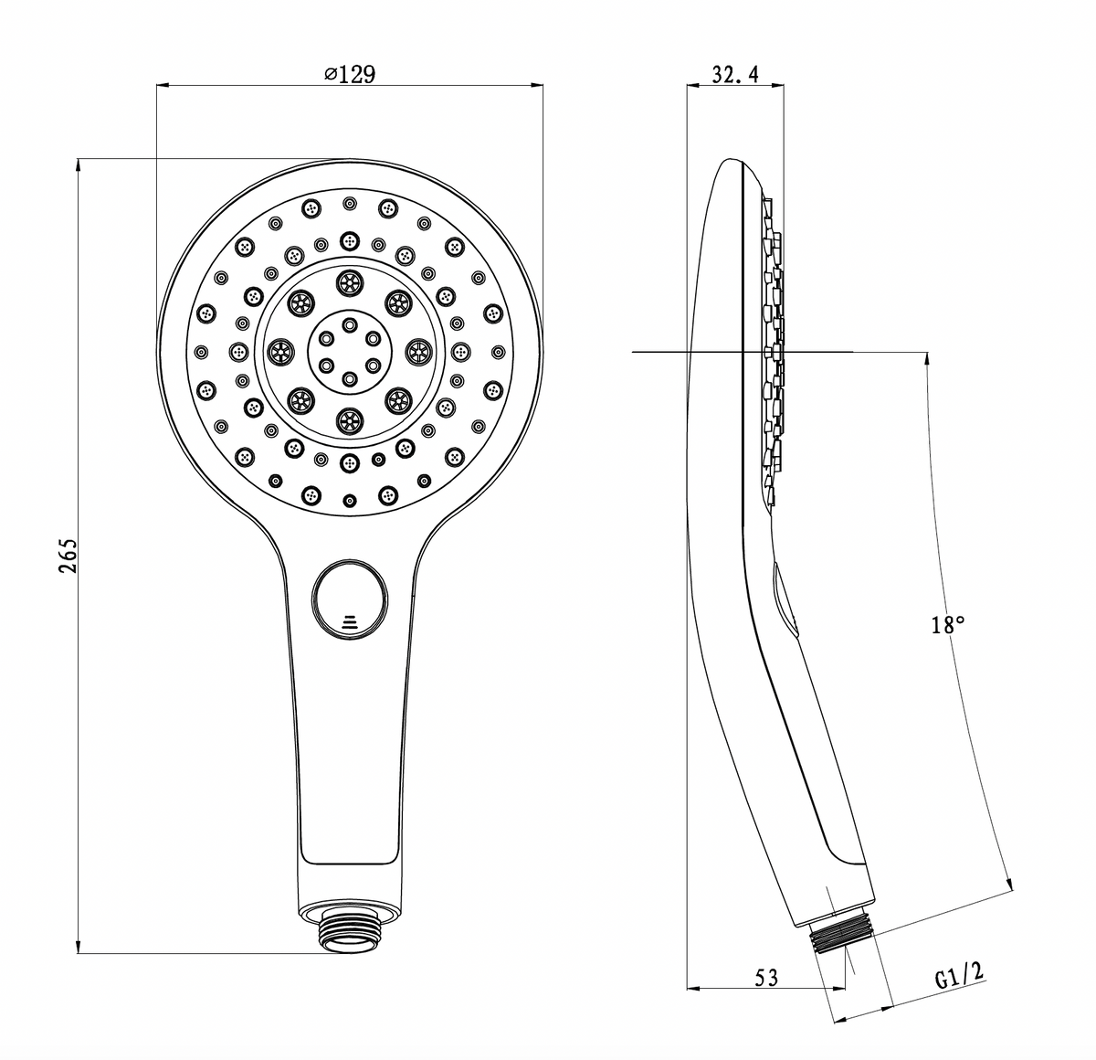 Hand shower in chrome 13 cm with 3 functions 