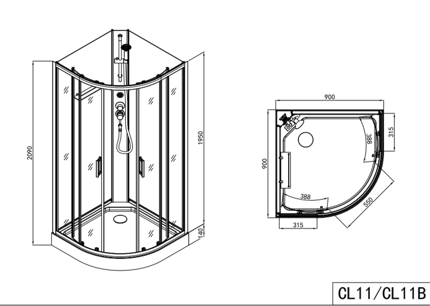 Complete Shower DALLAS - with quick assembly 90 x 90 x 210 cm