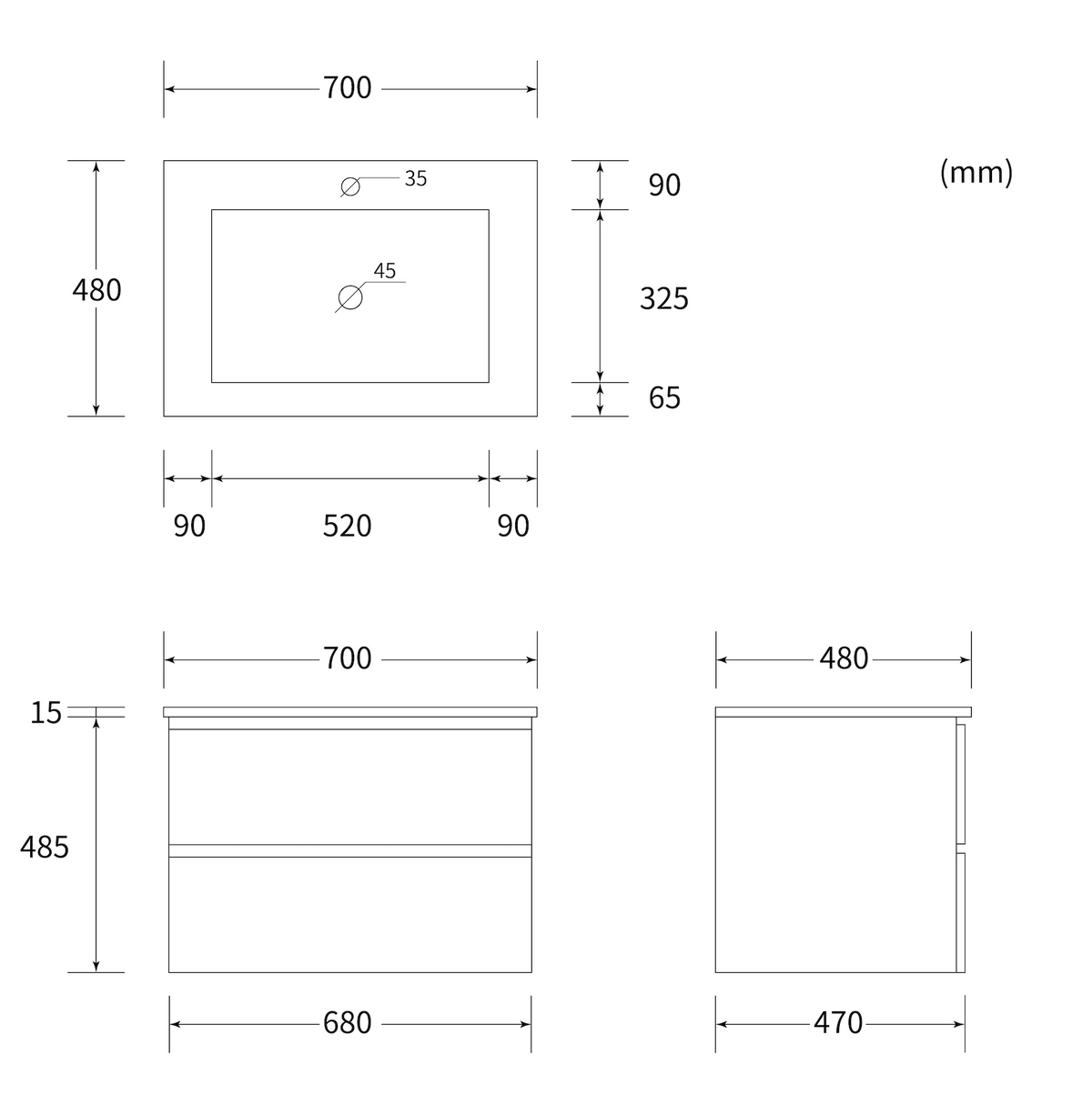 Waschbeckenunterschrank CUBE 70 69x48x48 cm