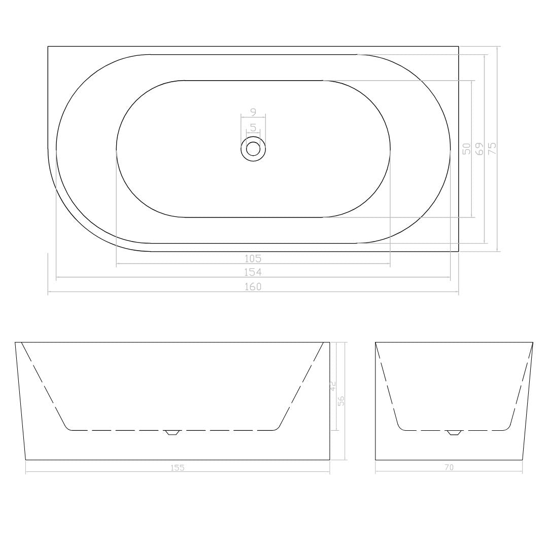 Corner bathtub Porto in 3 different sizes