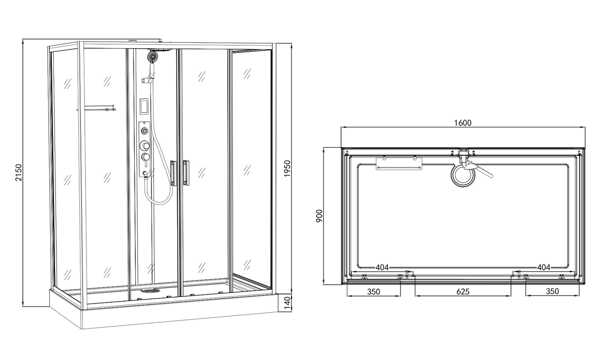 Complete Shower Unit NEW YORK BLACK - with quick assembly 90 x 160 x 215 cm