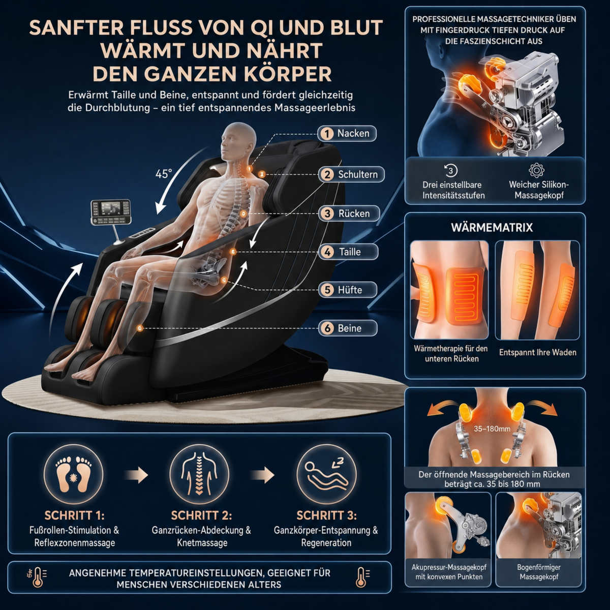 VITALORA Luxus-Massagesessel schwarz/silber