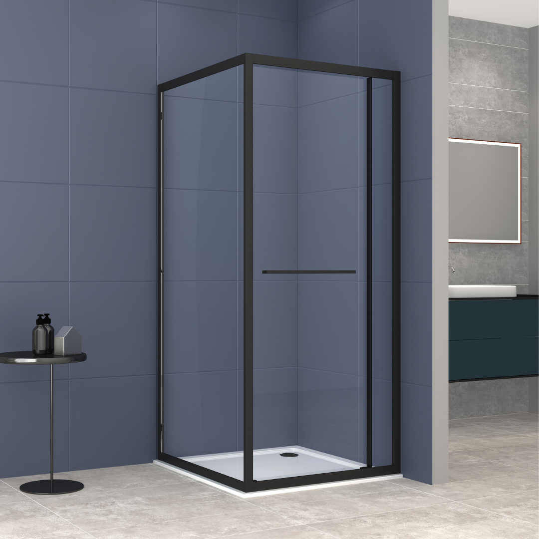 Eckdusche m. Drehschiebetür schwarz Easy-Clean | 3 Größen