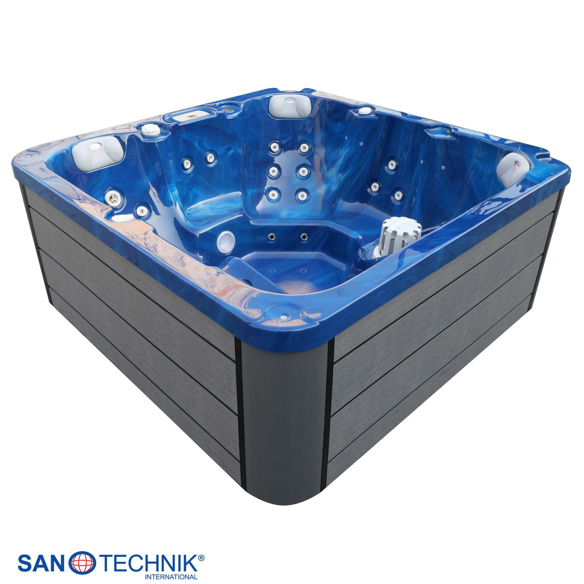 Outdoorwhirlpool PALMA Blue Marble inkl. Abdeckung & Stiege 190x190x86 cm frostsicher