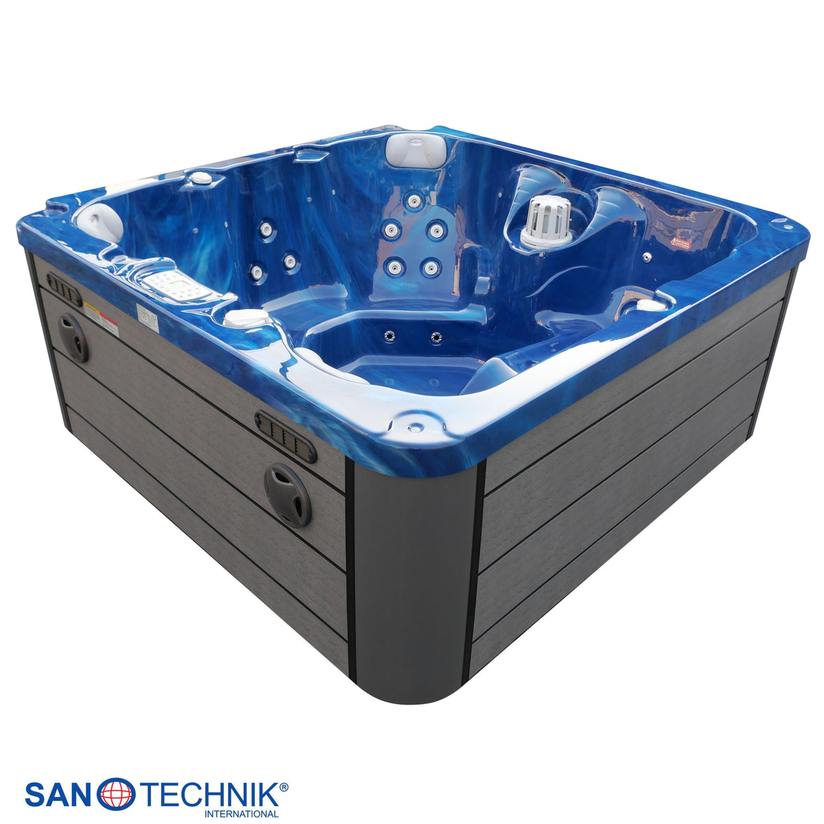Outdoorwhirlpool PALMA Blue Marble inkl. Abdeckung & Stiege 190x190x86 cm frostsicher