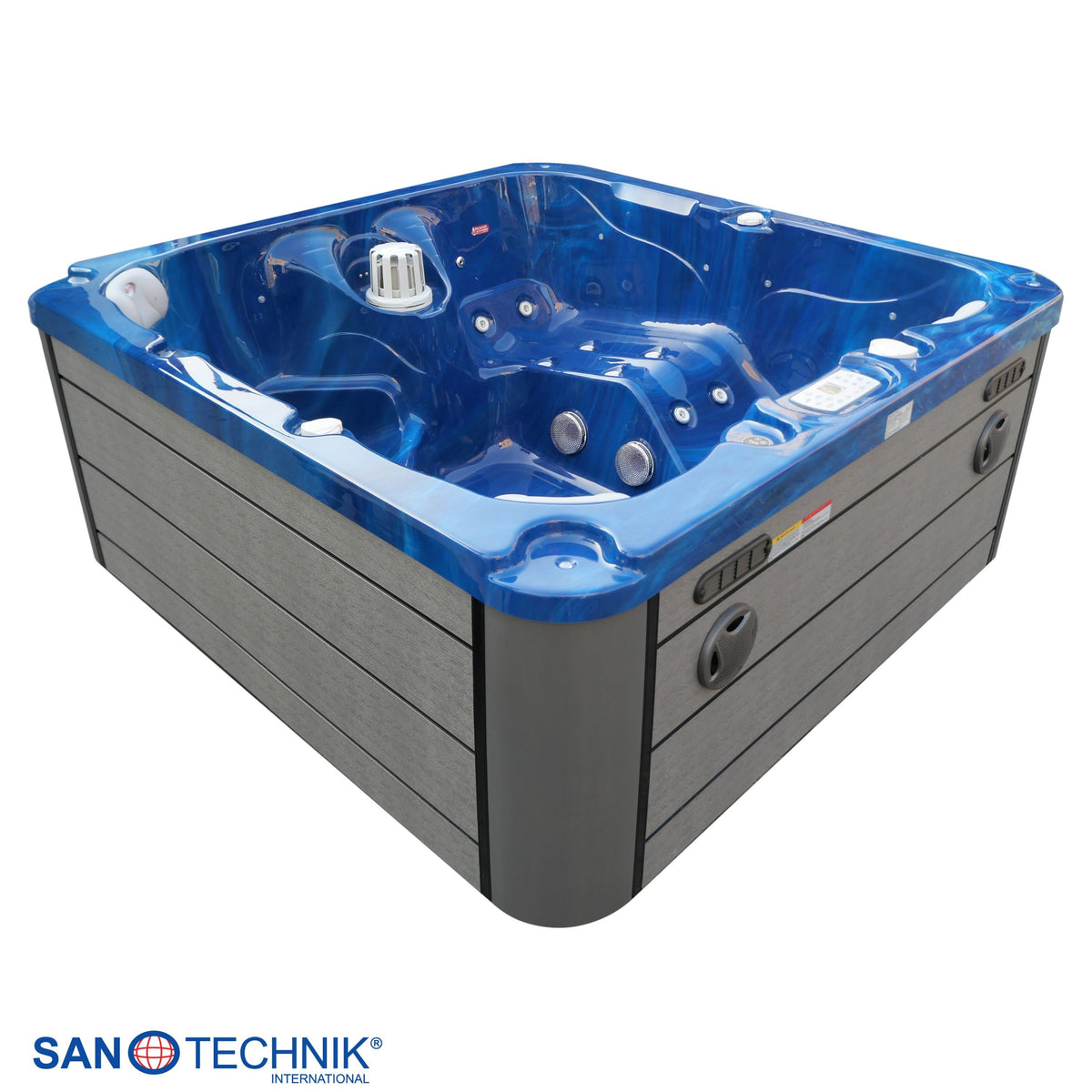 Outdoorwhirlpool PALMA Blue Marble inkl. Abdeckung & Stiege 190x190x86 cm frostsicher