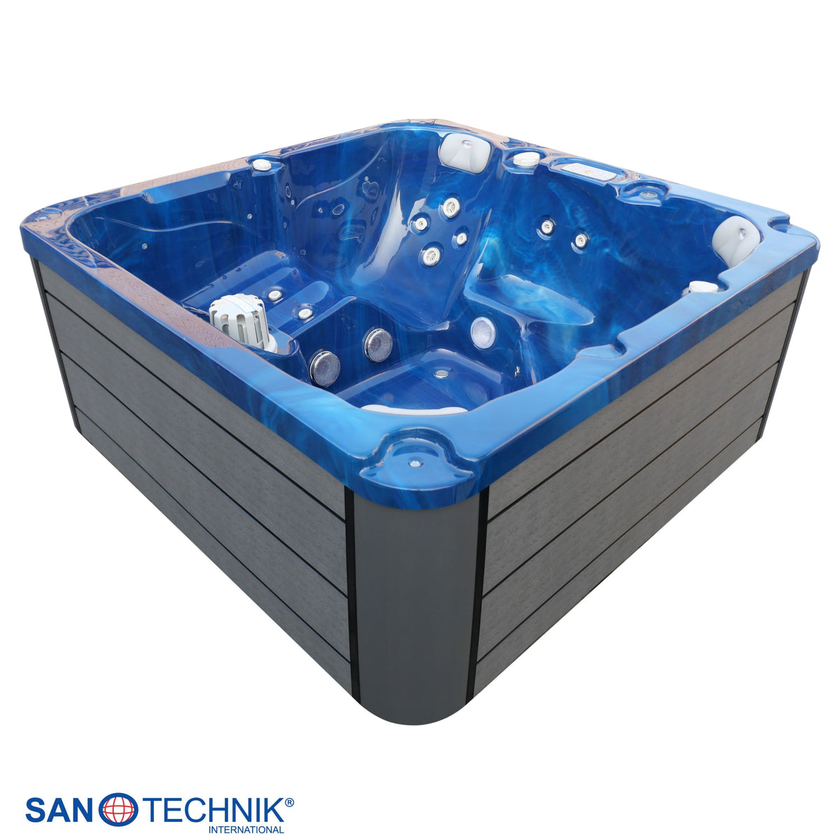 Outdoorwhirlpool PALMA Blue Marble inkl. Abdeckung & Stiege 190x190x86 cm frostsicher