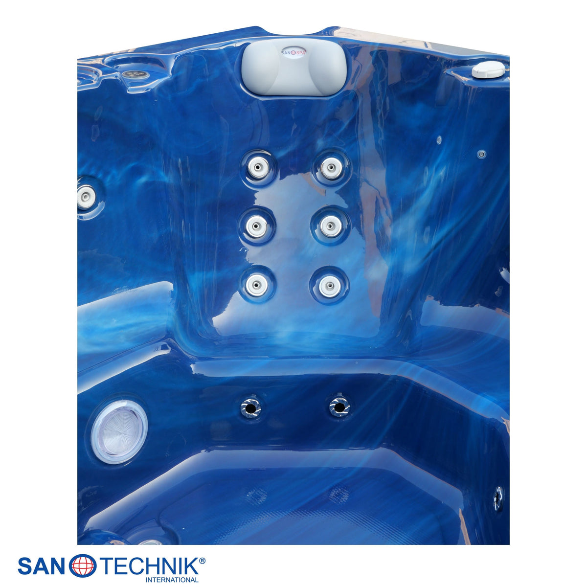 Outdoorwhirlpool PALMA Blue Marble inkl. Abdeckung & Stiege 190x190x86 cm frostsicher