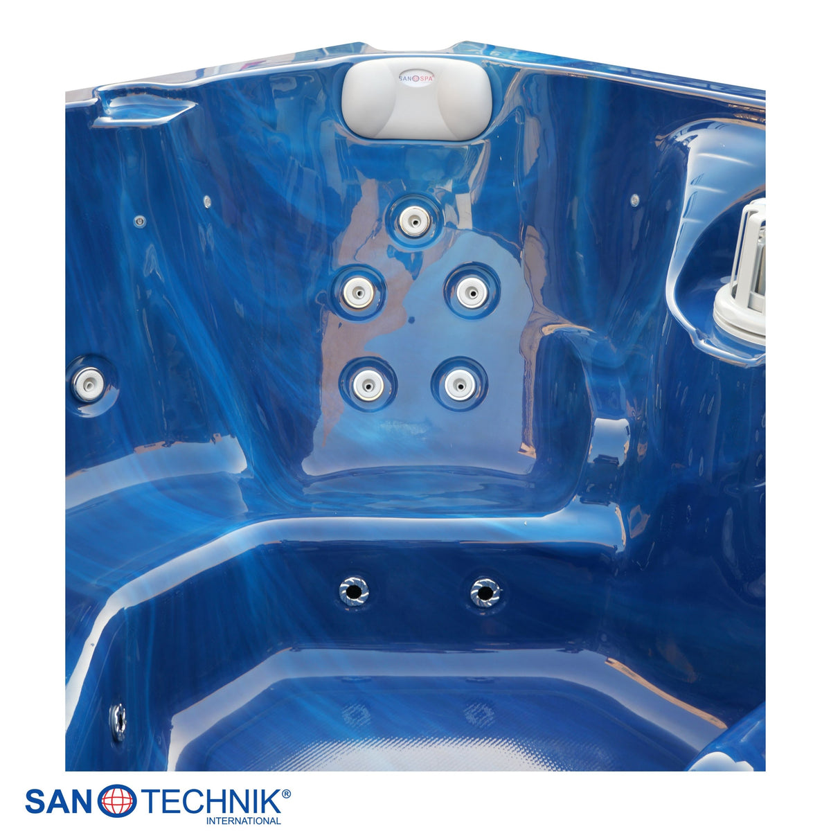 Outdoorwhirlpool PALMA Blue Marble inkl. Abdeckung & Stiege 190x190x86 cm frostsicher