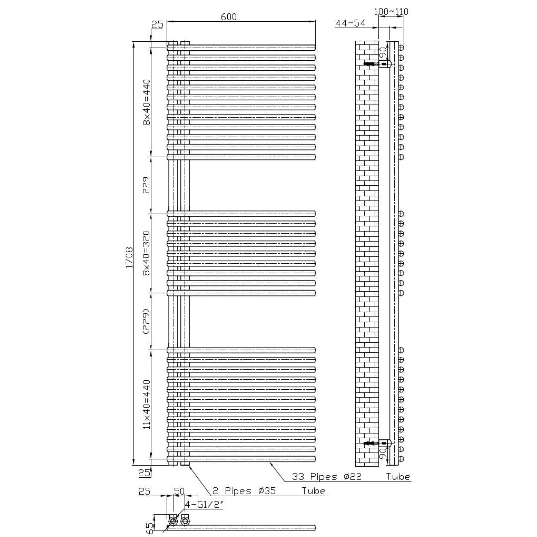Designer radiator VIENNA, white, 170.8 x 60 cm