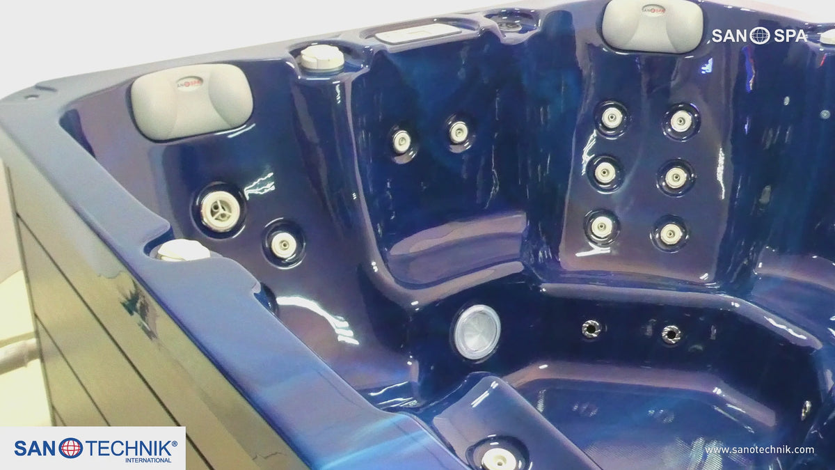 Video laden: Outdoorwhirlpool PALMA Blue Marble inkl. Abdeckung &amp; Stiege 190x190x86 cm frostsicher