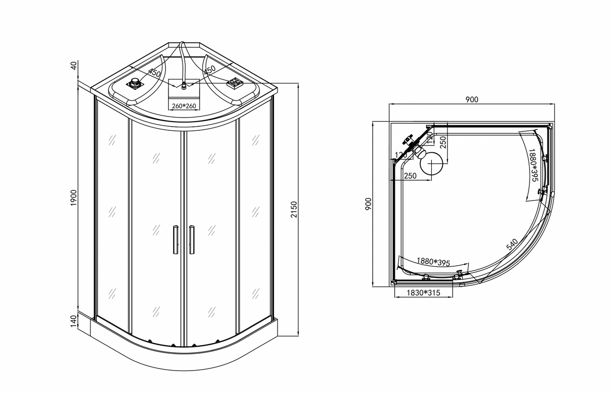 Complete Shower Enclosure TREND 1 with Quick Assembly 90x90x215 cm