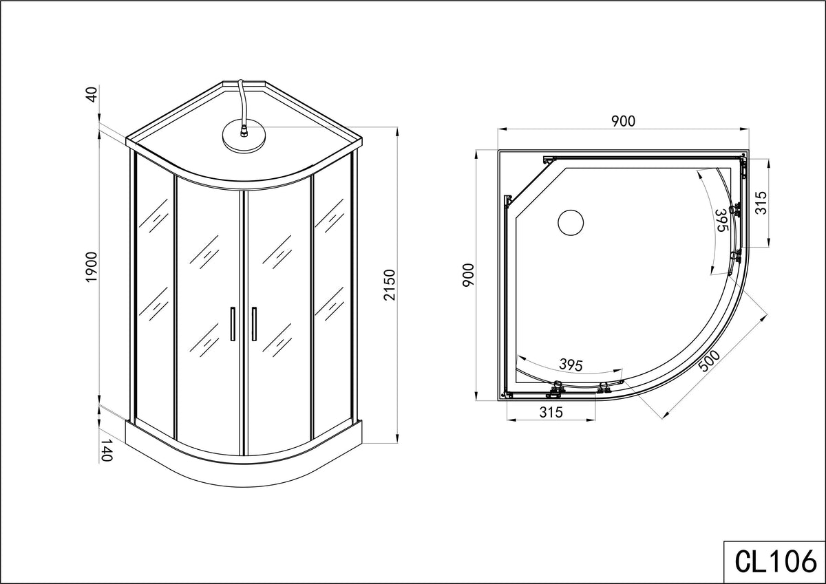 Komplettdusche SCALA mit Schnellmontage 90 x 90 x 215 cm