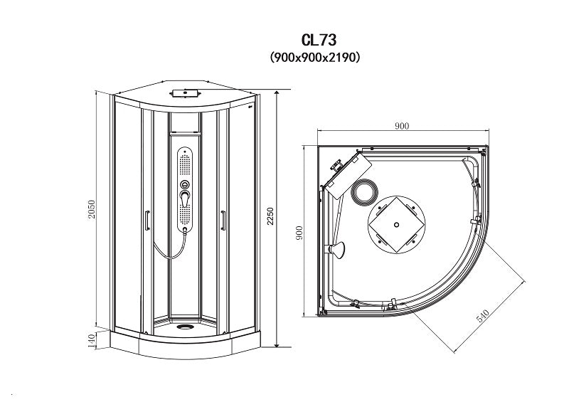 Complete Shower Unit SOHO SKY 1 with Quick Assembly 90x90x225 cm
