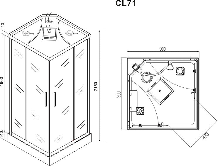 Complete Shower TREND 2 with Quick Assembly 90x90x215 cm