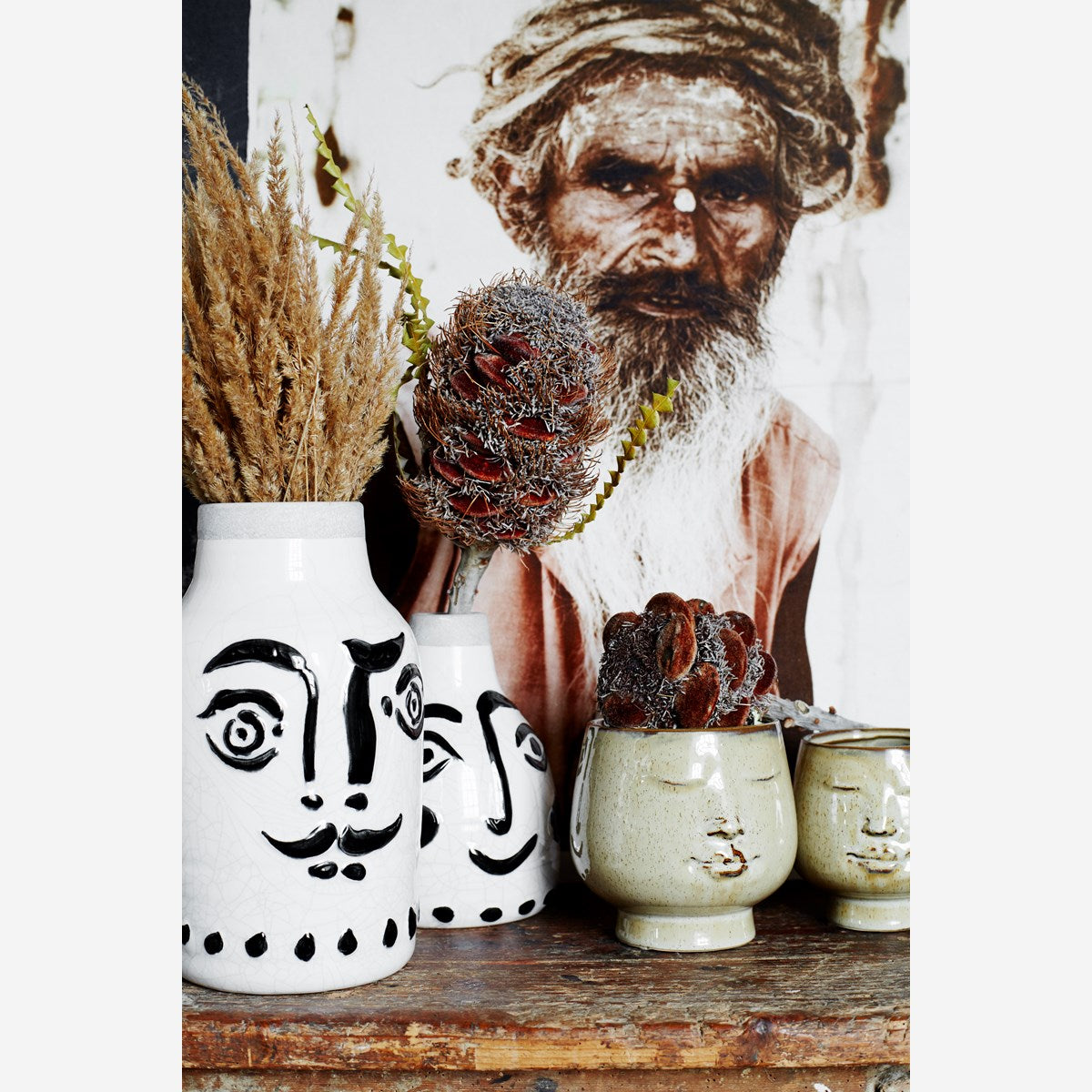 Vase Face mit Craquelé Glasur