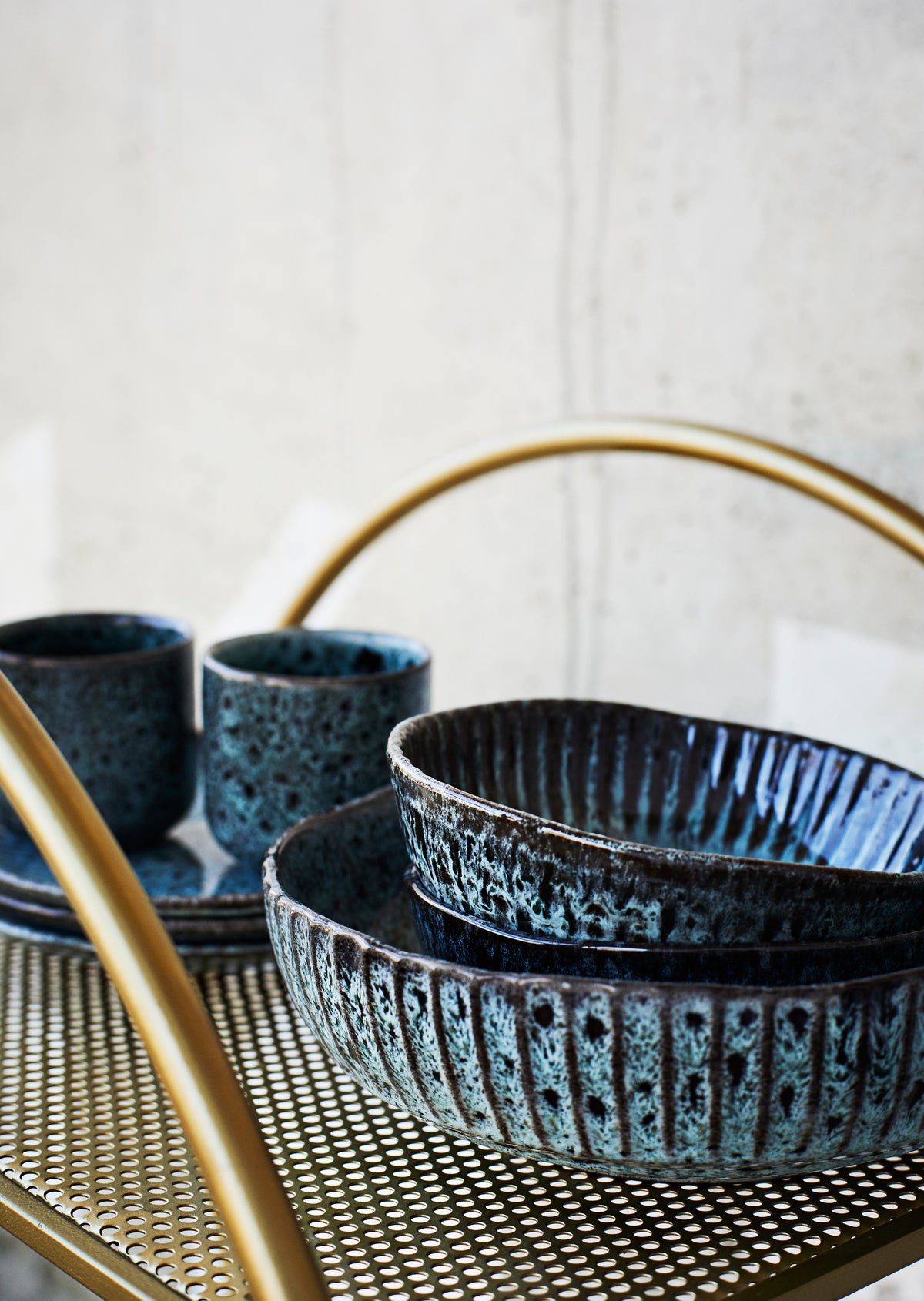 Stoneware bowl in teal/black Ø 17.5 cm