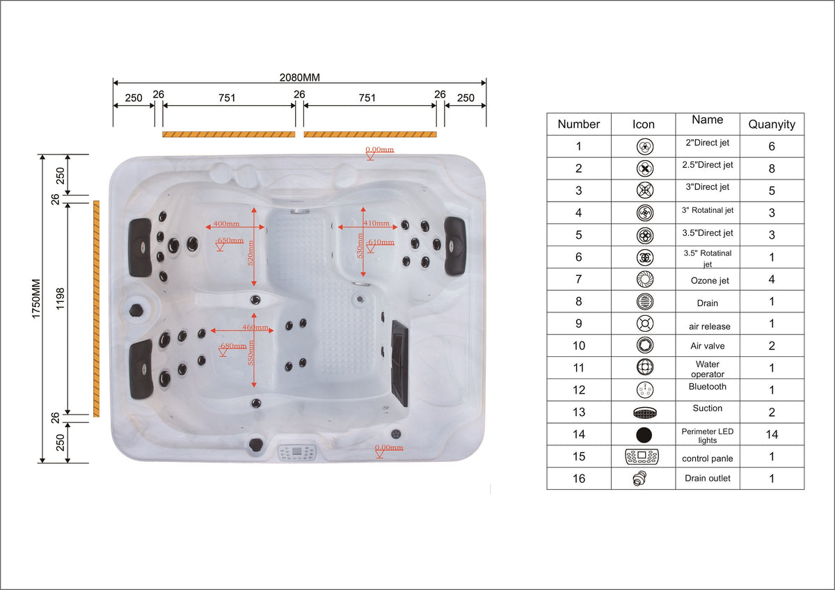 Outdoor Whirlpool OASIS White Marble incl. Cover & Steps 208x175x90 cm Frost-proof