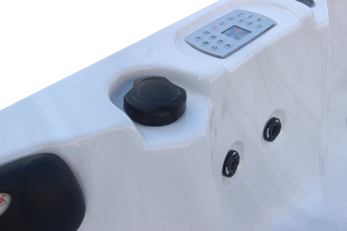 Outdoor Whirlpool PALMA White Marble incl. Cover & Steps 190x190x86 cm frost-proof