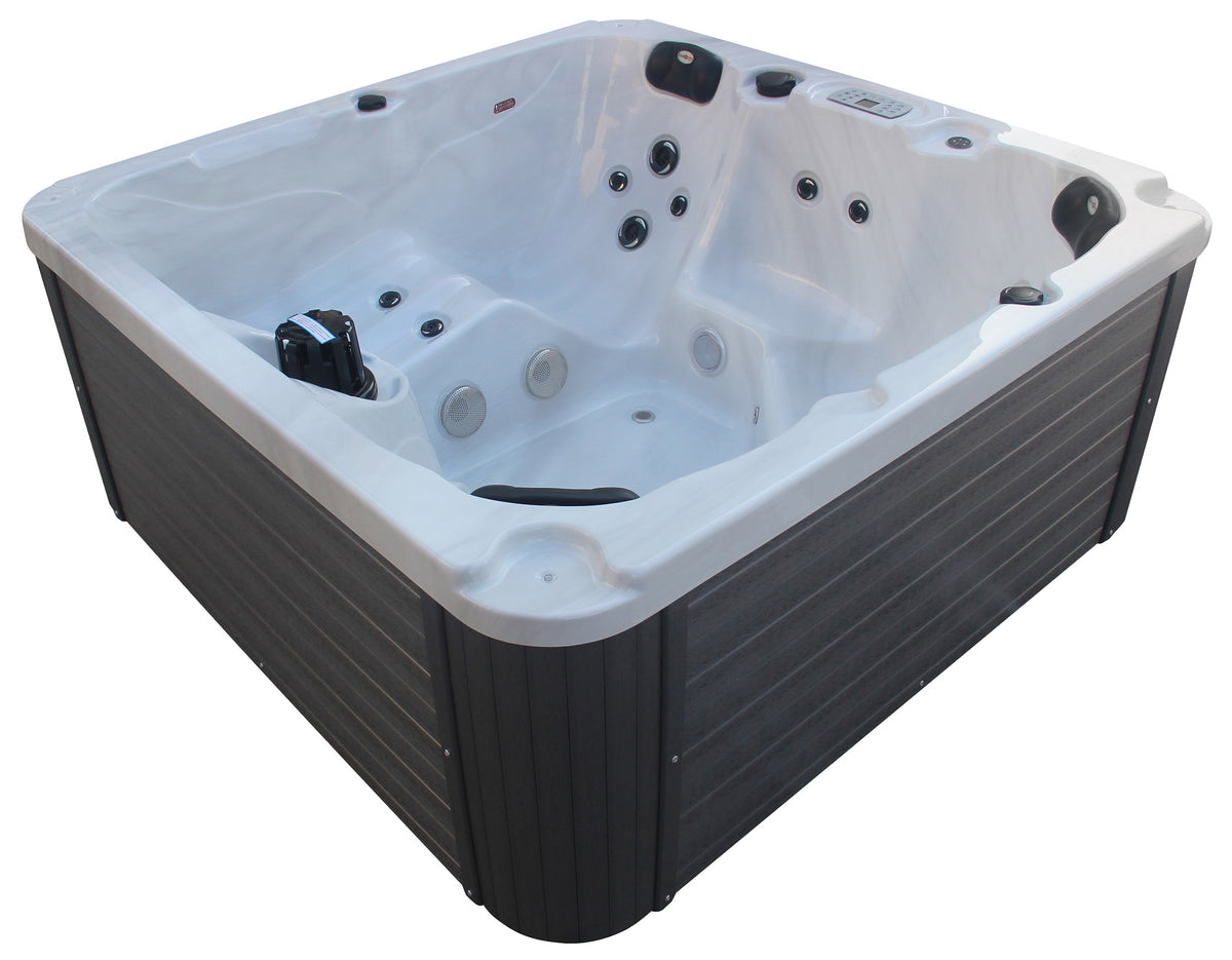 Outdoor Whirlpool PALMA White Marble incl. Cover & Steps 190x190x86 cm frost-proof