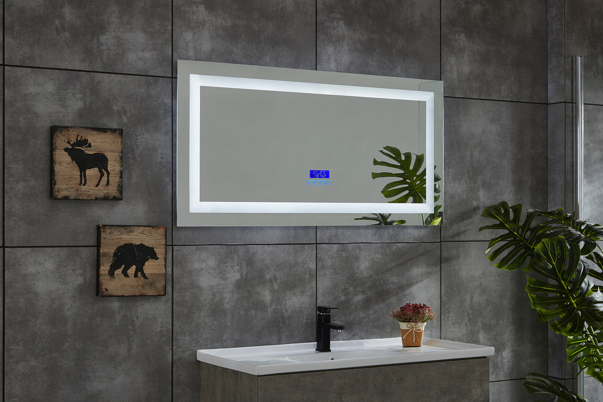 Mirror with indirect lighting, bluetooth, heating and clock